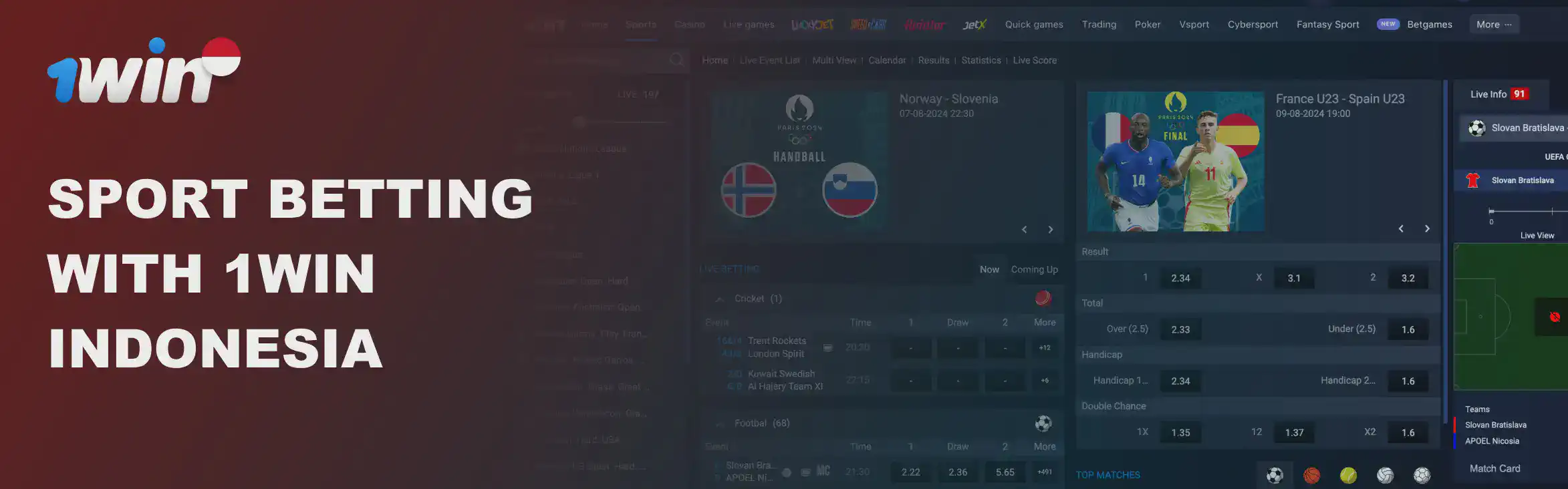 1win sportsbook for online betting in Indonesia